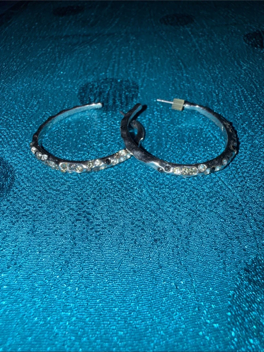 Silver-Tone Crystal Accent Hoop Earrings - Silver